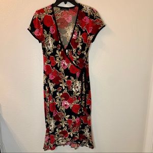 Romantic Rose Print Floral WRAP DRESS by F.L.P. Size Small